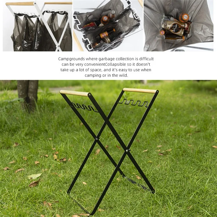 Foldable Garbage Bag Holder Outdoor Portable Folding Garbage Rack for Camping Picnic - White