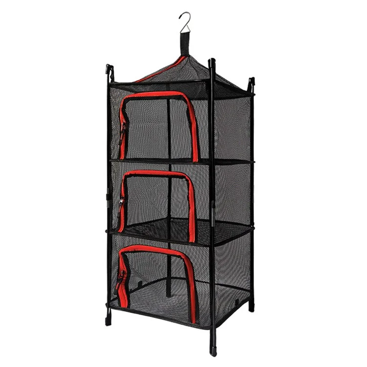 4 Layer Foldable Storage Hanging Net Portable Outdoor Camping Drying Mesh Basket - Red