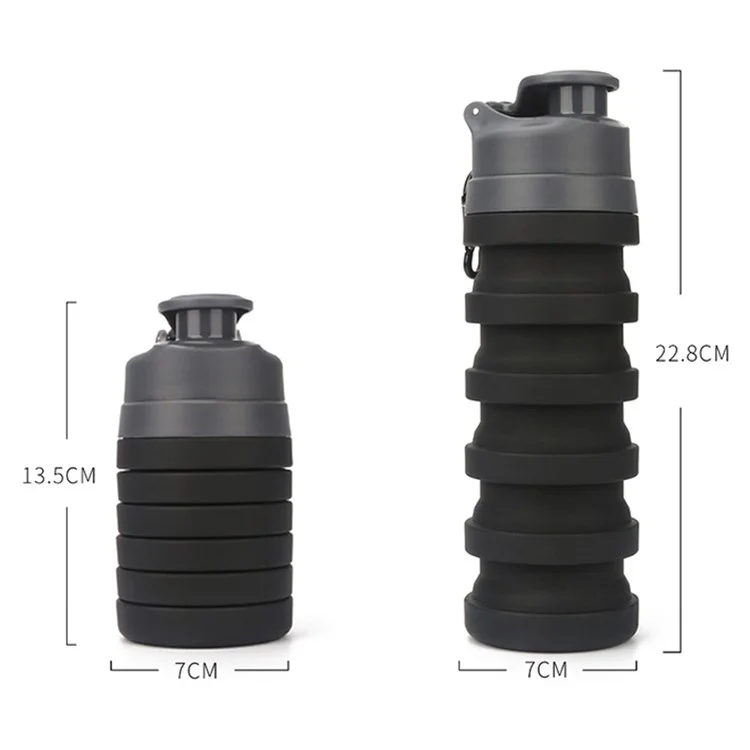 500ML Portable Folding Water Bottle Outdoor Travel Drinking Cup with Carabiner Collapsible Cup (BPA Free, No FDA Certificate) - Black