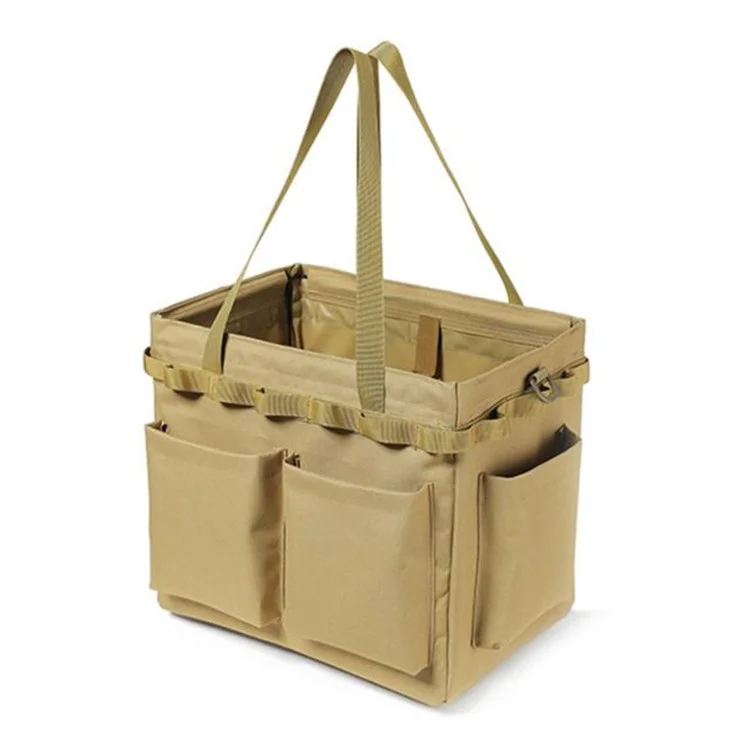 Outdoor Camping Travel Tools Storage Large Capacity Bag Folding Firewood Handbag Picnic Barbecue Cutlery Organizer - Khaki