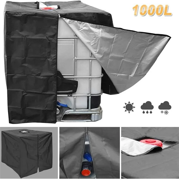 1000L IBC Tank Cover Outdoor Water Barrel Cover IBC Water Tank Sunscreen Cover (with Zipper+Flap) - Black