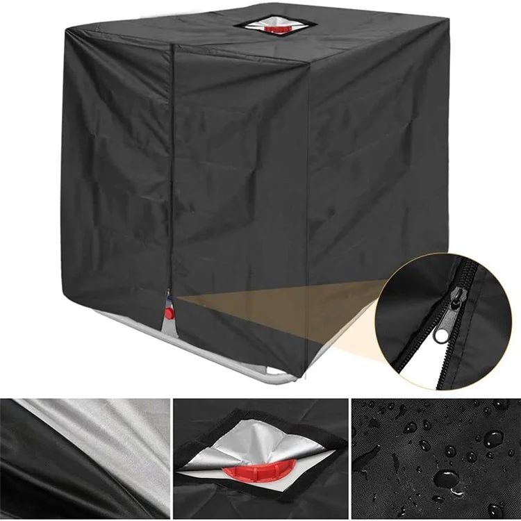 1000L IBC Tank Cover Outdoor Water Barrel Cover IBC Water Tank Sunscreen Cover (with Zipper+Flap) - Black