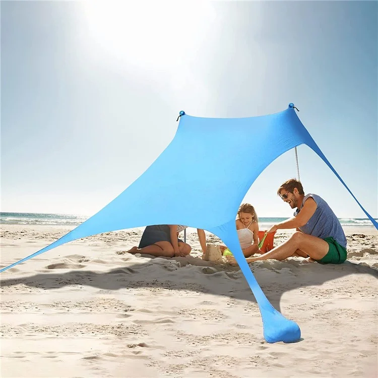 Tenda de Praia Canópio Anti-UV Abrigo Solar Pesca Camping Sombra Solar, 2x6-Seção Vara, 210x170x200cm - Azul Lago