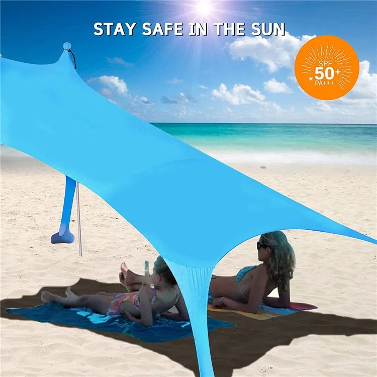 Tenda de Praia Canópio Anti-UV Abrigo Solar Pesca Camping Sombra Solar, 2x6-Seção Vara, 210x170x200cm - Azul Lago