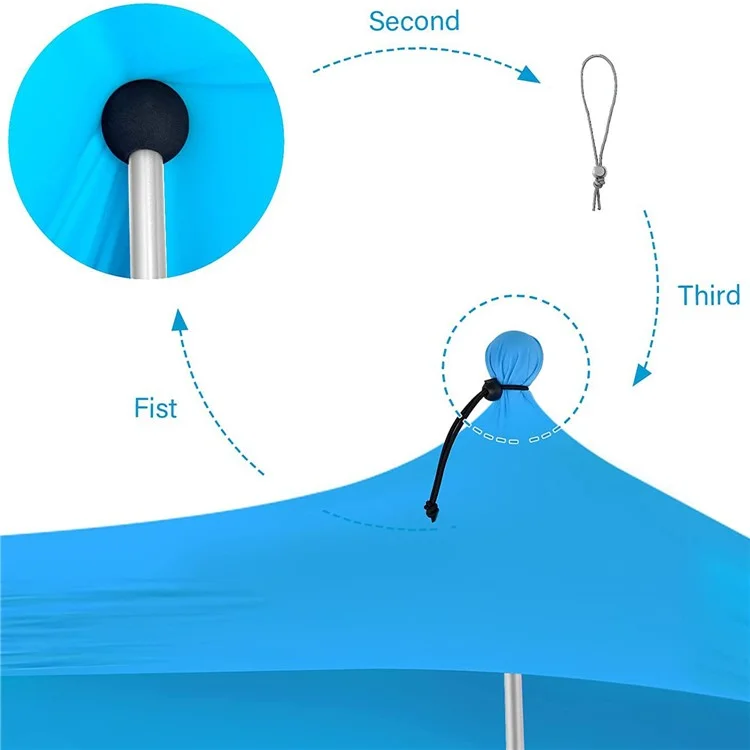 Tenda de Praia Canópio Anti-UV Abrigo Solar Pesca Camping Sombra Solar, 2x6-Seção Vara, 210x170x200cm - Azul Lago