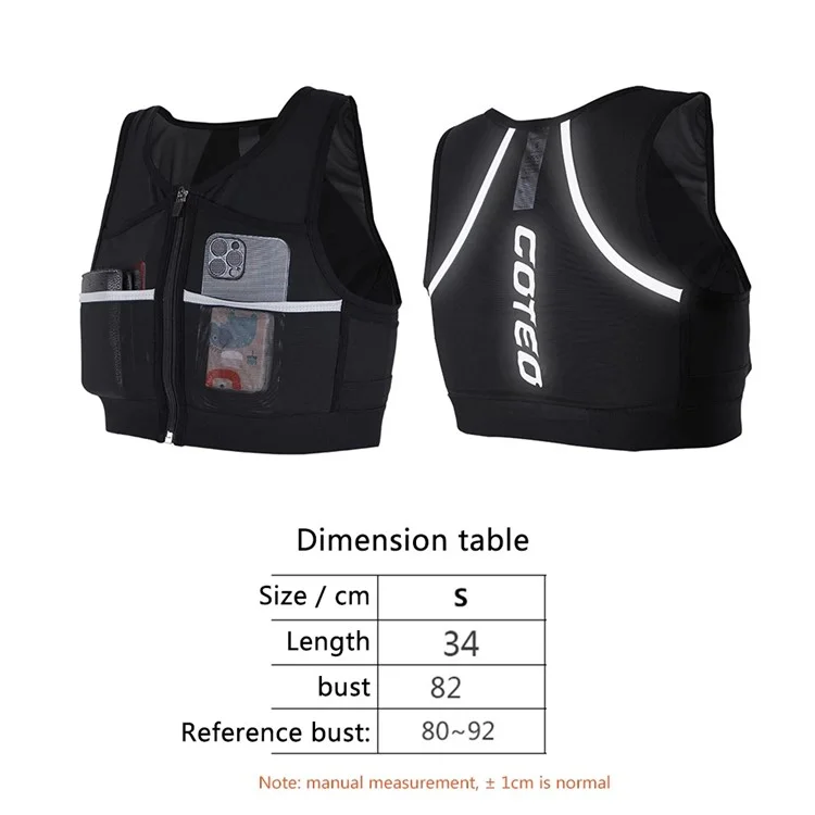 COTEO 2235 Hydratation Running Vest Reflective Sports Sag Pack de Poitrine Avant Pour le Cyclisme Marathon Randonnée - S