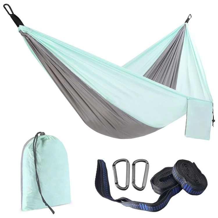 Dual Color Hammock Ultra-Light Nylon Hammock with Straps and Carabiners for Outdoor Camping - Mint Green / Grey