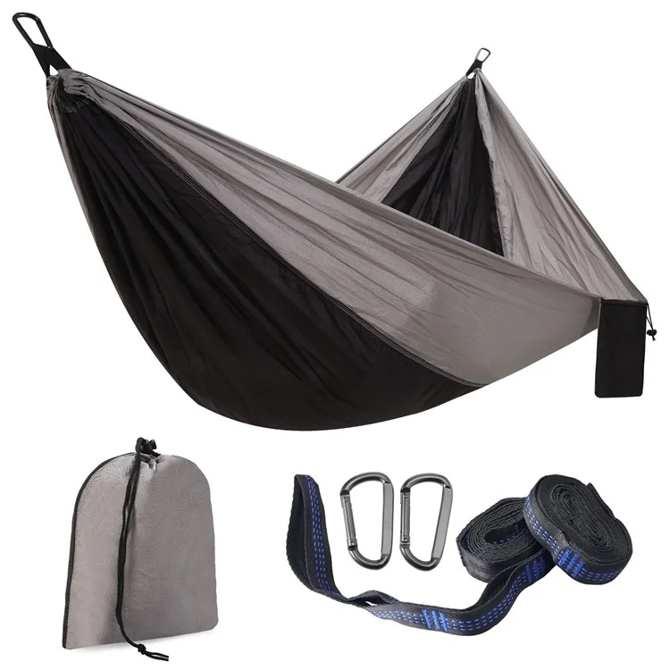 Dual Color Hammock Ultra-Light Nylon Hammock with Straps and Carabiners for Outdoor Camping - Grey / Black