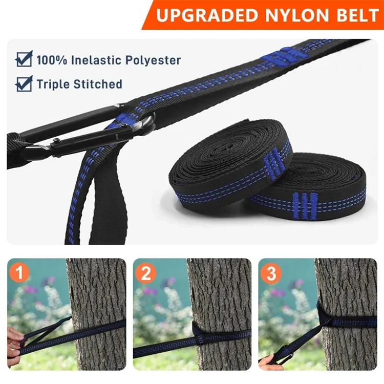 Dual Color Hammock Ultra-Light Nylon Hammock with Straps and Carabiners for Outdoor Camping - Grey / Black