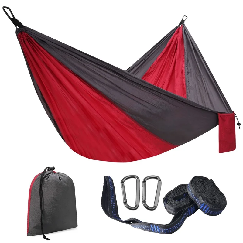 Dual Color Hammock Ultra-Light Nylon Hammock with Straps and Carabiners for Outdoor Camping - Dark Grey / Deep Red