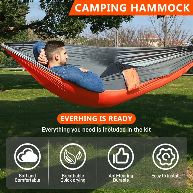 Dual Color Hammock Ultra-Light Nylon Hammock with Straps and Carabiners for Outdoor Camping - Dark Grey / Deep Red