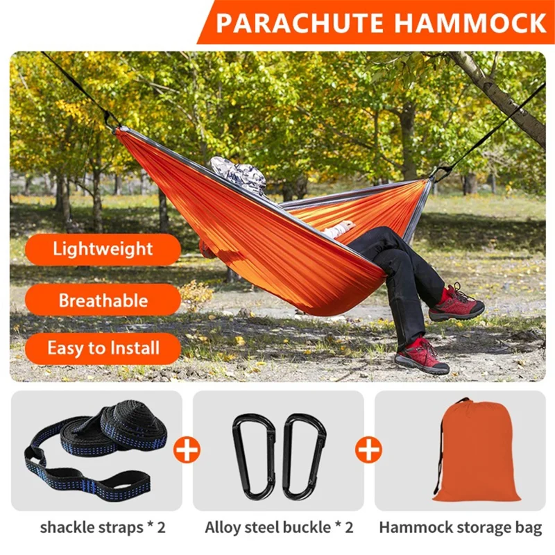 Dual Color Hammock Ultra-Light Nylon Hammock with Straps and Carabiners for Outdoor Camping - Dark Grey / Deep Red