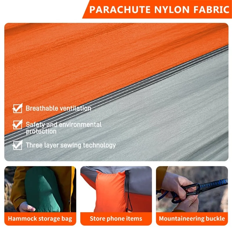 Dual Color Hammock Ultra-Light Nylon Hammock with Straps and Carabiners for Outdoor Camping - Dark Grey / Deep Red