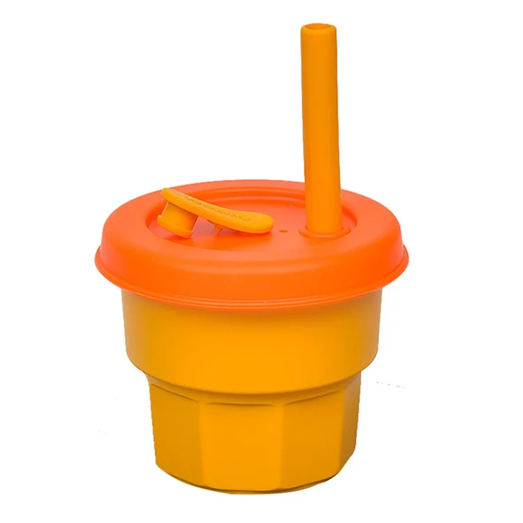 DS11094 300 ml de Taza de Silicona Para Bebés Copa de Agua de Paja Botella de Fuga Infantil (con Certificación de la Fda) - Jengibre / Naranja