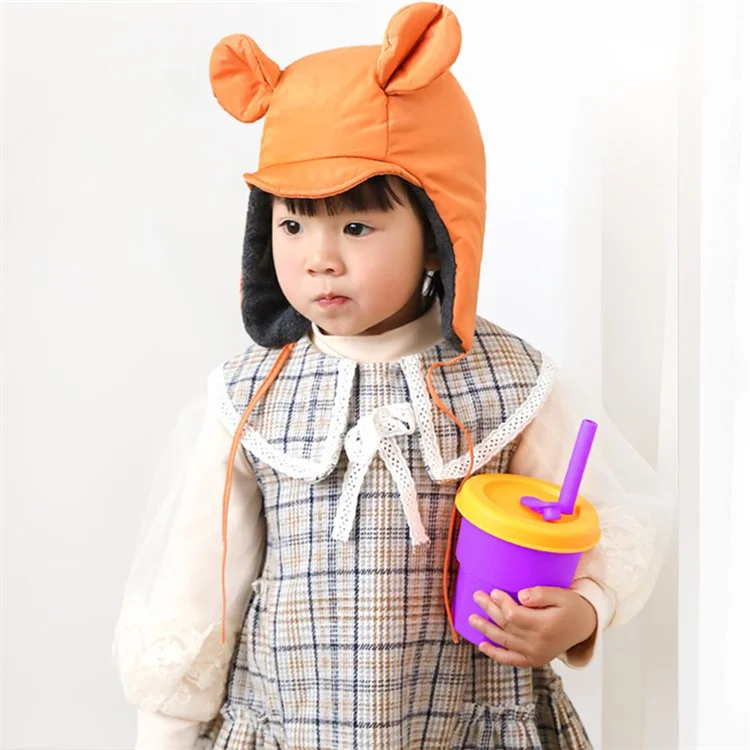 DS11094 300ml Baby Silicone Cup Straw Copo Garrafa à Prova de Vazamento Infantil (com Certificação Fda) - Ruivo / Laranja