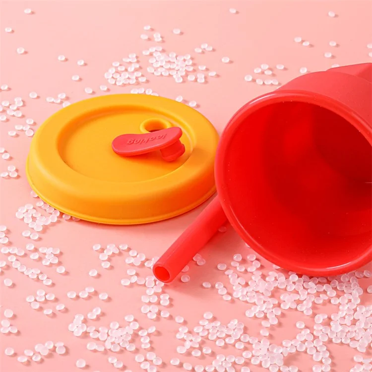 DS11094 300ml Baby Silicone Cup Straw Water Cup Child Leak Proof Bottle (with FDA Certification) - Ginger / Orange