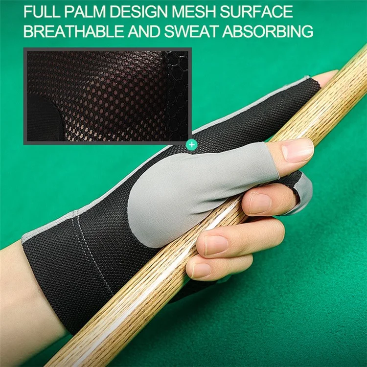 GOLOVEJOY XG67 1Pc Open 3 Fingers Snooker Billiard Gloves Left Hand Sweat Proof Cue Pool Gloves - Black / Grey