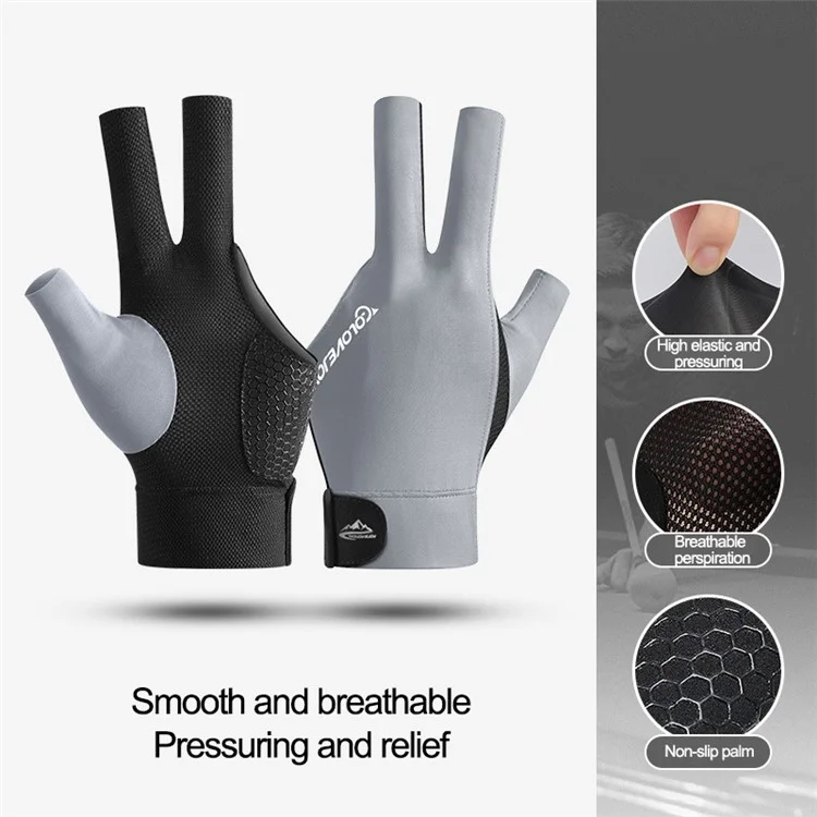 GOLOVEJOY XG67 1Pc Open 3 Fingers Snooker Billiard Gloves Left Hand Sweat Proof Cue Pool Gloves - Grey