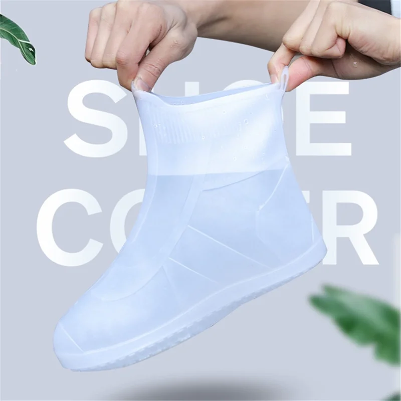 1 Pair Rainy Day Waterproof Shoes Cover Reusable Silicone Anti-Slip Rain Boot Mid Tube Shoes Covers - White / L