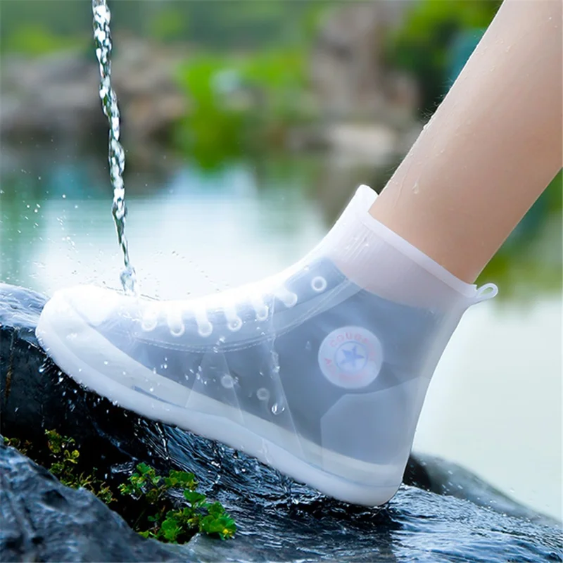 1 Pair Rainy Day Waterproof Shoes Cover Reusable Silicone Anti-Slip Rain Boot Mid Tube Shoes Covers - White / XL