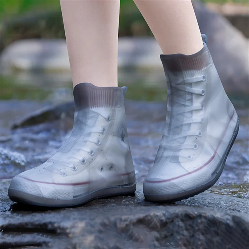 1 Par de Capa de Sapato Impermeável para Dias Chuvosos Reutilizável Silicone Anti-Escorregamento Chuva Bota Tubo Médio Capas de Sapato - Café / XL
