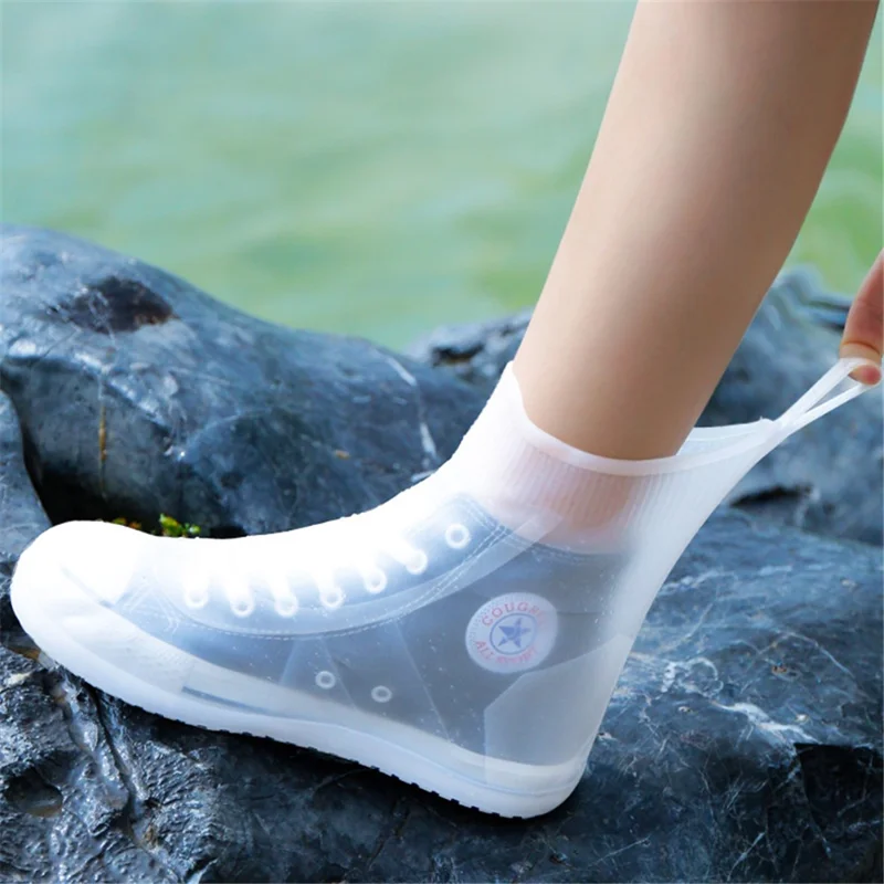 1 Par de Capa de Sapato Impermeável para Dias Chuvosos Reutilizável Silicone Anti-Escorregamento Chuva Bota Tubo Médio Capas de Sapato - Café / XL