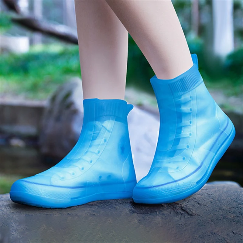 1 Par de Cobre-Sapatos Impermeáveis para Dias de Chuva, Reutilizáveis, de Silicone Antiderrapante, Tubo Médio de Cobertura de Botas - Azul / XL