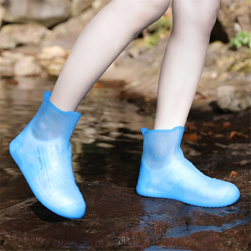 1 Par de Cobre-Sapatos Impermeáveis para Dias de Chuva, Reutilizáveis, de Silicone Antiderrapante, Tubo Médio de Cobertura de Botas - Azul / XL