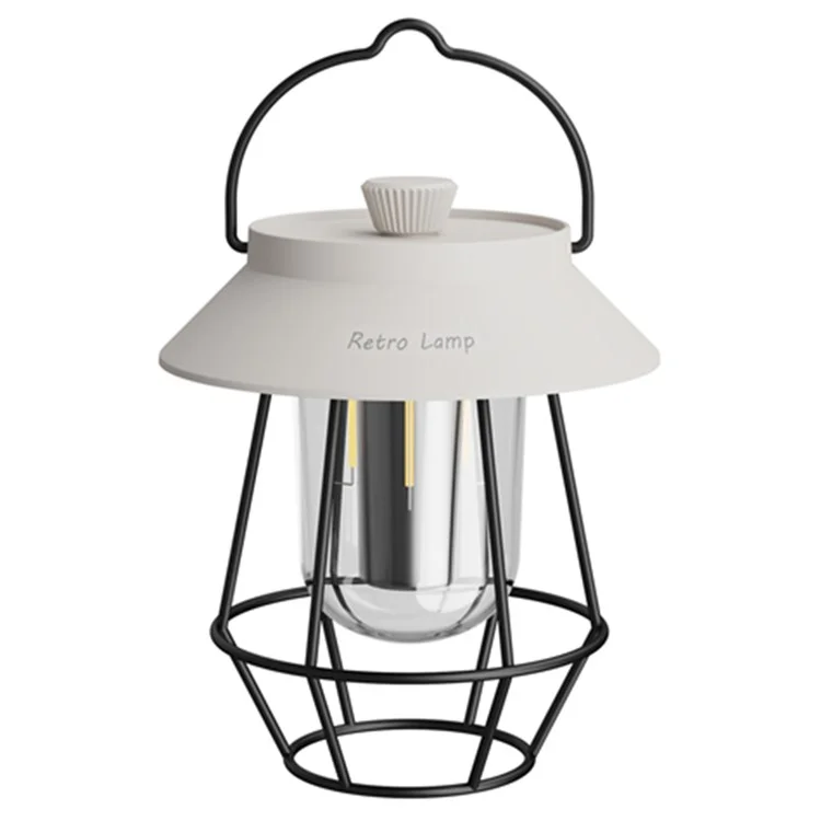 Vintage Iron Art Tent Lantern Rechargeable Hanging Lamp Portable Camping LED Light - White