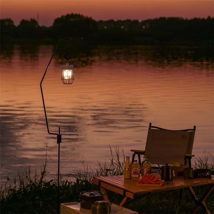 Vintage Iron Art Tent Lantern Rechargeable Hanging Lamp Portable Camping LED Light - White