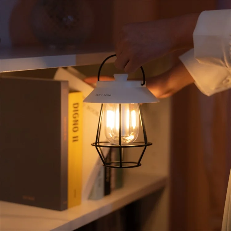 Vintage Iron Art Tent Lantern Rechargeable Hanging Lamp Portable Camping LED Light - White