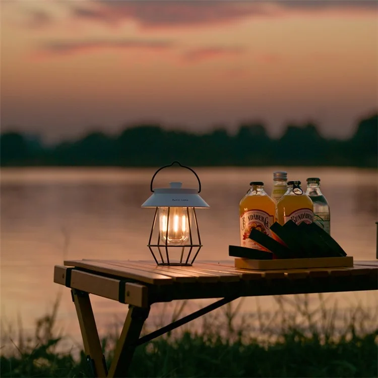 Vintage Iron Art Tent Lantern Rechargeable Hanging Lamp Portable Camping LED Light - White