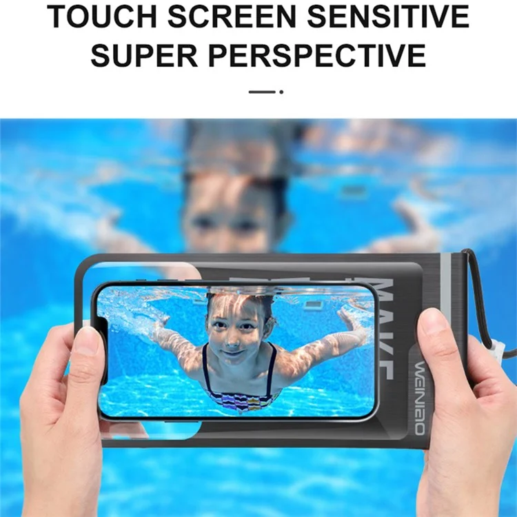 Weiniao Téléphone de 7,5 Pouces IPX8 Sac Imperméable pu + Tpu Tactile Screen Underwater Dive Phone Pouch Avec Longe - Noir