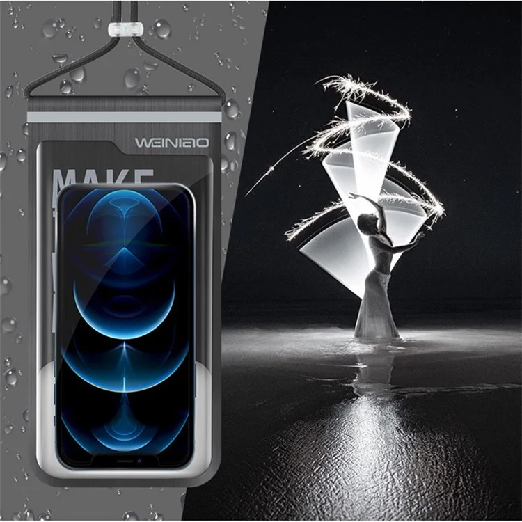 Weiniao Téléphone de 7,5 Pouces IPX8 Sac Imperméable pu + Tpu Tactile Screen Underwater Dive Phone Pouch Avec Longe - Noir