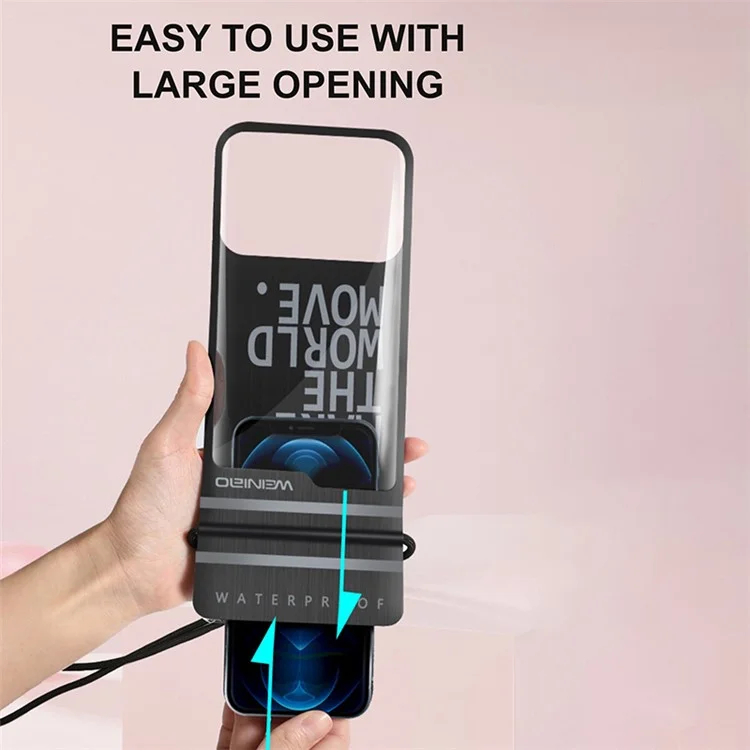 Weiniao Téléphone de 7,5 Pouces IPX8 Sac Imperméable pu + Tpu Tactile Screen Underwater Dive Phone Pouch Avec Longe - Noir