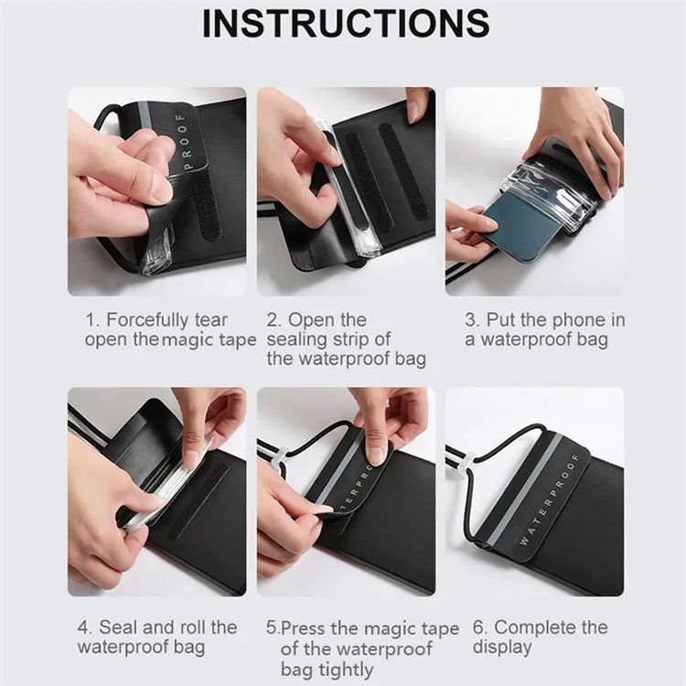 Weiniao Téléphone de 7,5 Pouces IPX8 Sac Imperméable pu + Tpu Tactile Screen Underwater Dive Phone Pouch Avec Longe - Noir
