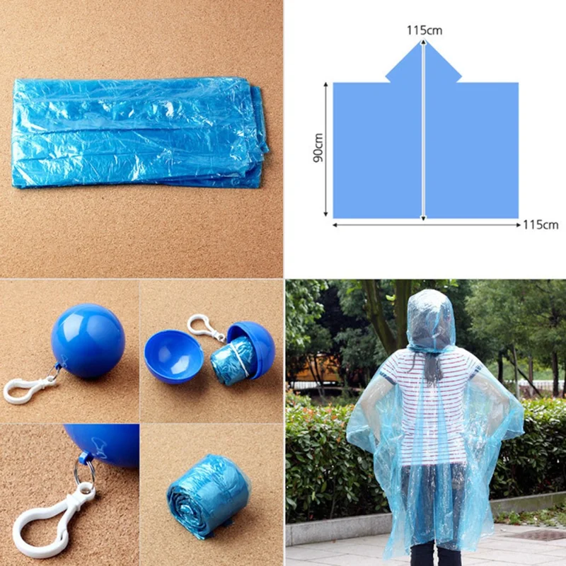 2Pcs / Set Disposable Raincoat Ball Keyring Style Emergency Raincoat Poncho for Outdoor Hiking Camping - Navy Blue