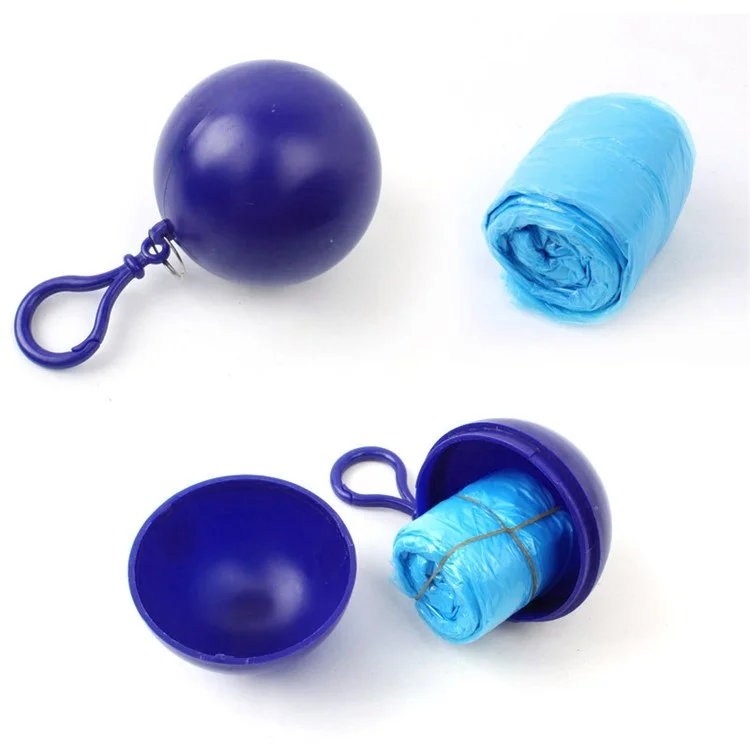 2Pcs / Set Disposable Raincoat Ball Keyring Style Emergency Raincoat Poncho for Outdoor Hiking Camping - Sky Blue