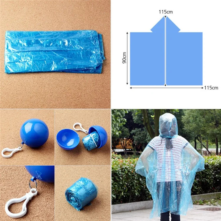 2Pcs / Set Disposable Raincoat Ball Keyring Style Emergency Raincoat Poncho for Outdoor Hiking Camping - Sky Blue