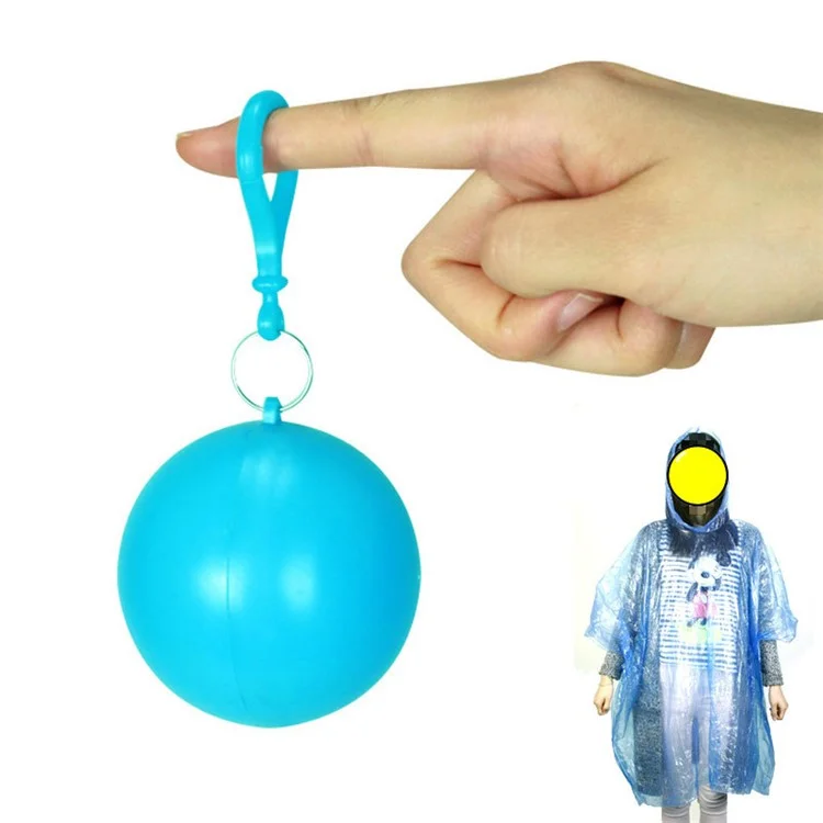 2Pcs / Set Disposable Raincoat Ball Keyring Style Emergency Raincoat Poncho for Outdoor Hiking Camping - Sky Blue
