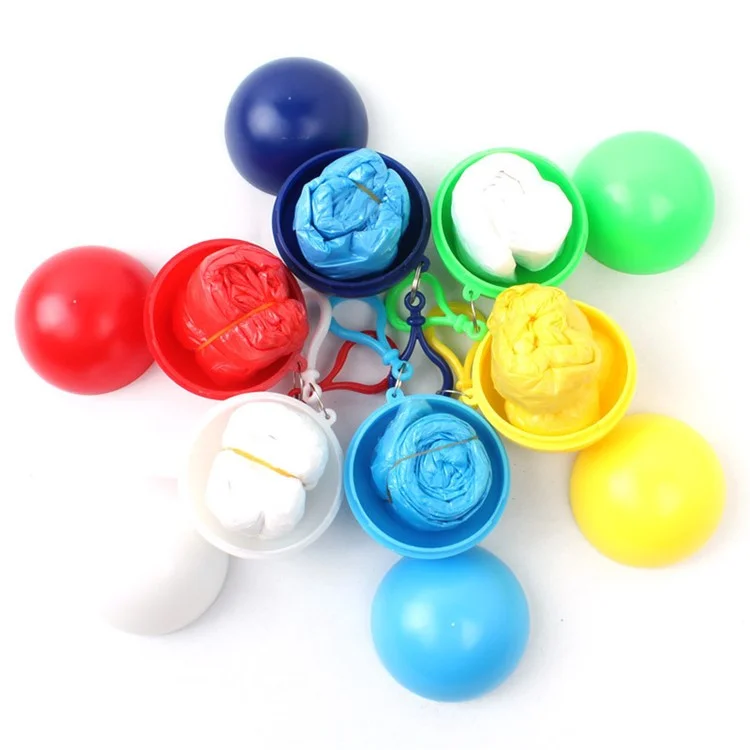 2Pcs / Set Disposable Raincoat Ball Keyring Style Emergency Raincoat Poncho for Outdoor Hiking Camping - Sky Blue