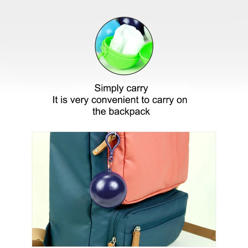 2Pcs / Set Disposable Raincoat Ball Keyring Style Emergency Raincoat Poncho for Outdoor Hiking Camping - Red