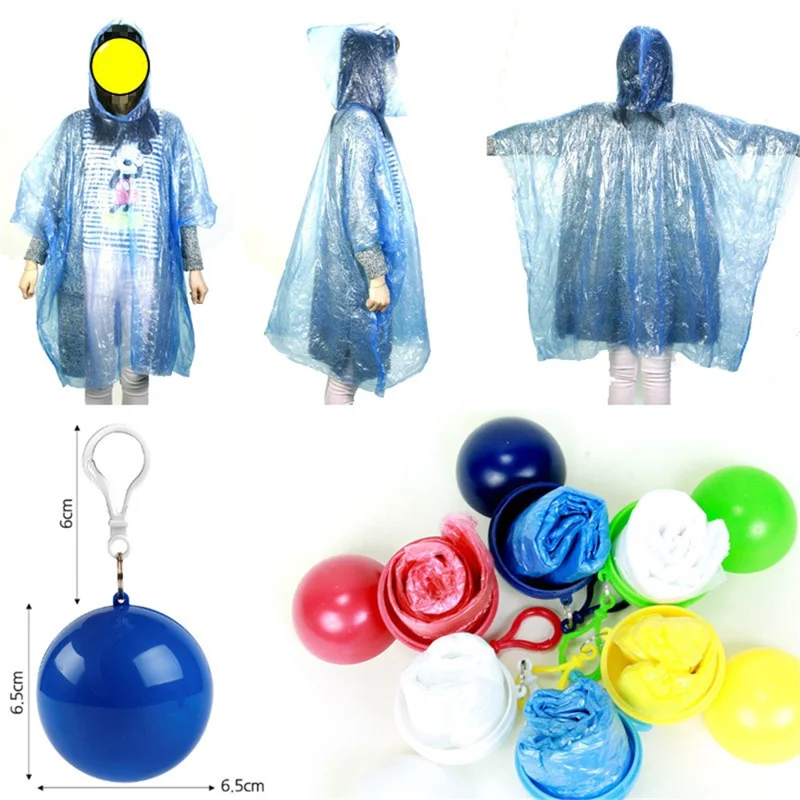 2Pcs / Set Disposable Raincoat Ball Keyring Style Emergency Raincoat Poncho for Outdoor Hiking Camping - Red