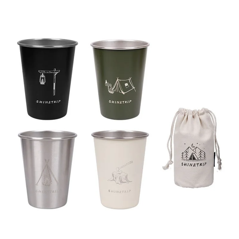 SHINETRIP A403 4 Peças / Conjunto 350ml Copo de Aço Inoxidável para Camping Outdoor Viagens Caneca de Café (Sem BPA, Sem Certificado da FDA) - Mistura