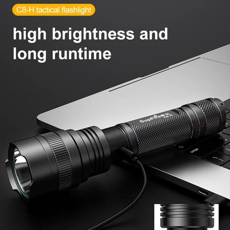 SUPERFIRE C8-H 1200LM Lampe de poche portable Haute luminosité 15W Veilleuse avec batterie 4000mAh