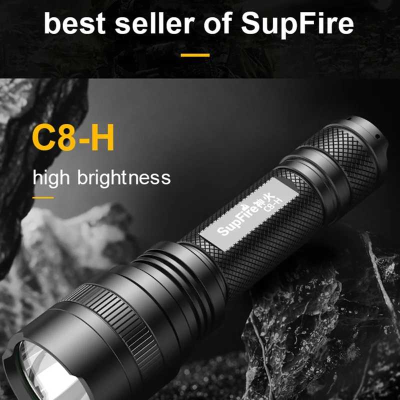 SUPERFIRE C8-H 1200LM Lampe de poche portable Haute luminosité 15W Veilleuse avec batterie 4000mAh