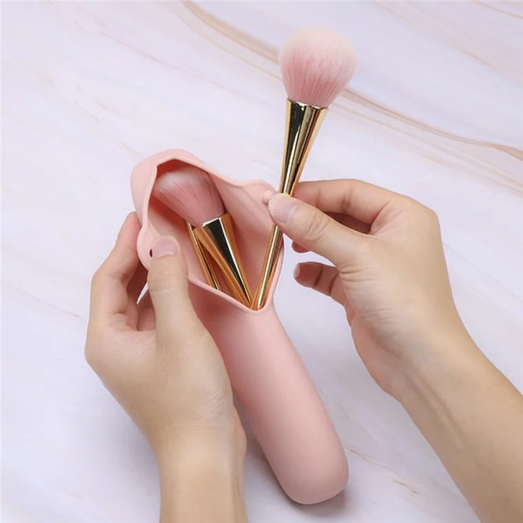 Achat en Vrac Flexible Silicone Sac de Rangement Voyage Maquillage Pinceau Support Portable Cosmétique Pinceau Sac - Rose