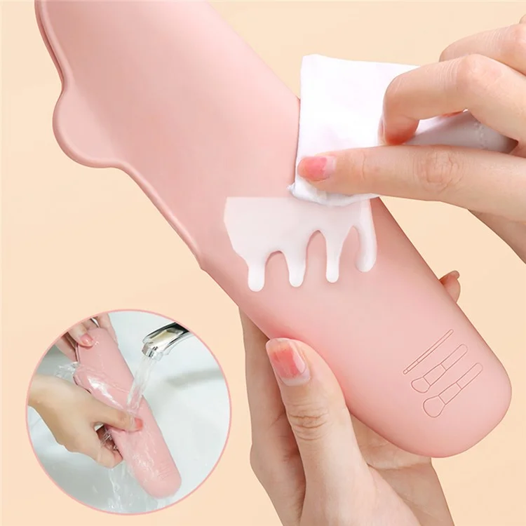 Achat en Vrac Flexible Silicone Sac de Rangement Voyage Maquillage Pinceau Support Portable Cosmétique Pinceau Sac - Rose