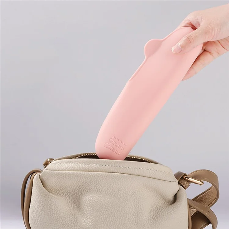 Achat en Vrac Flexible Silicone Sac de Rangement Voyage Maquillage Pinceau Support Portable Cosmétique Pinceau Sac - Rose
