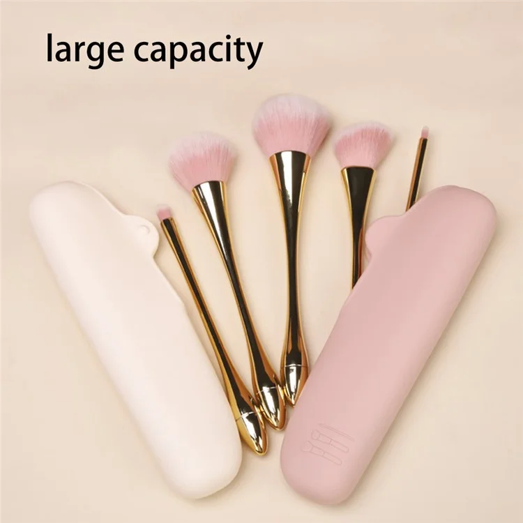 Achat en Vrac Flexible Silicone Sac de Rangement Voyage Maquillage Pinceau Support Portable Cosmétique Pinceau Sac - Rose
